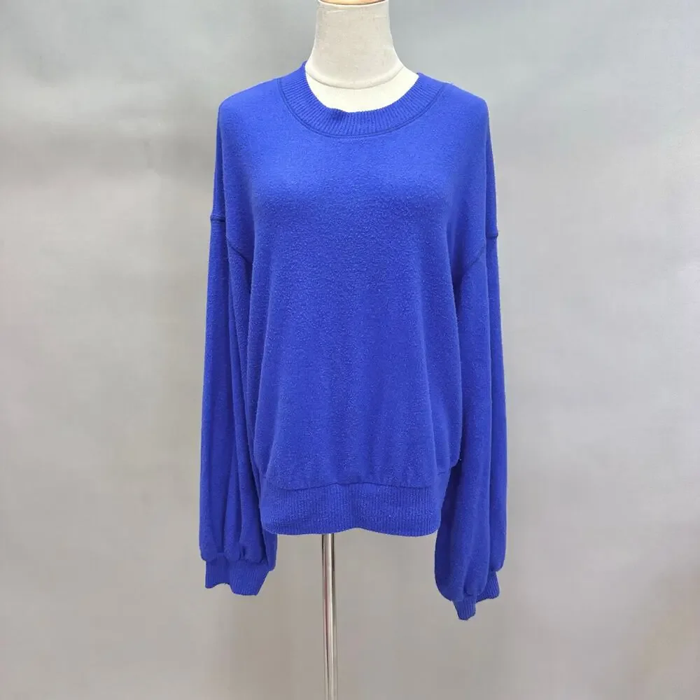 Free People Beach TGIF Pullover Sweater In Royal‎ Blue Size Extra Small